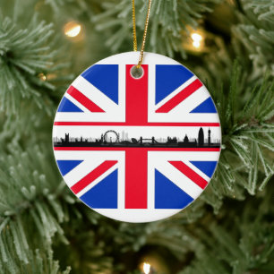 Union Jack Flagga London Öga jul Ornamet Julgransprydnad Keramik