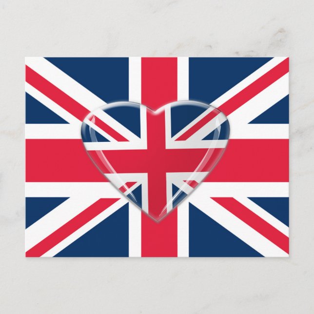 Union Jack Flagga med hjärtdesign Vykort (Framsida)