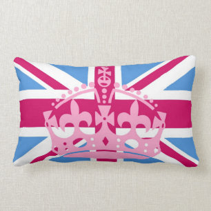Union Jack Flagga med Rosa Krona Lumbarkudde