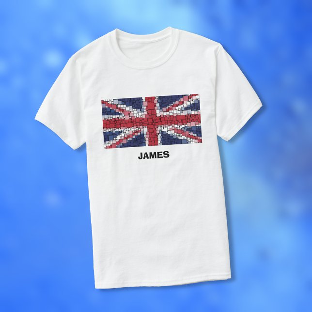 Union Jack Flagga Mosaic Design (svart text) T-Shi T Shirt (Skapare uppladdad)