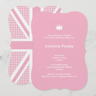 Union Jack Flagga Pastel Rosa Gingham Inbjudningar