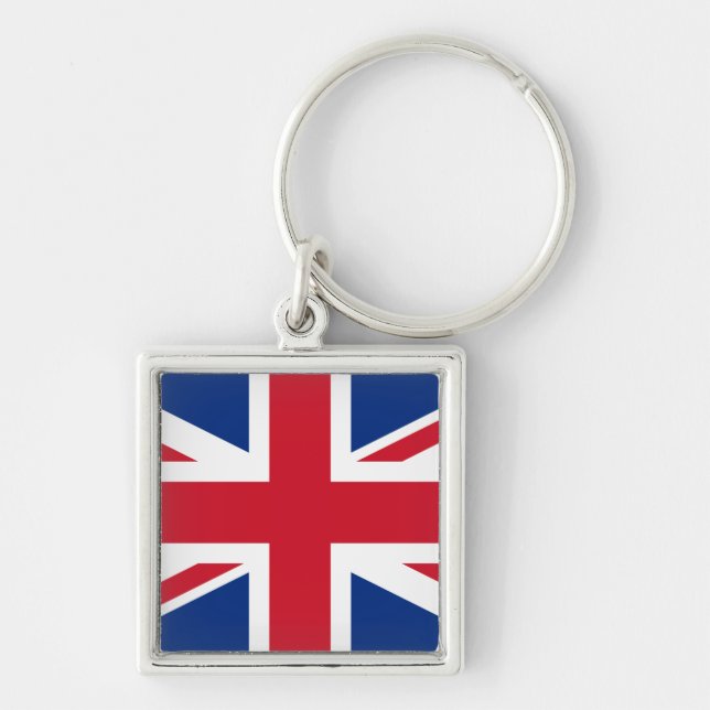 Union Jack Förenade kungariket Fyrkantig Silverfärgad Nyckelring (Framsidan)