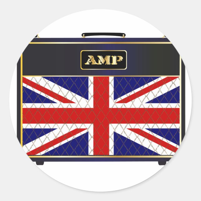 Union Jack Guitar Amplifier Runt Klistermärke (Framsida)