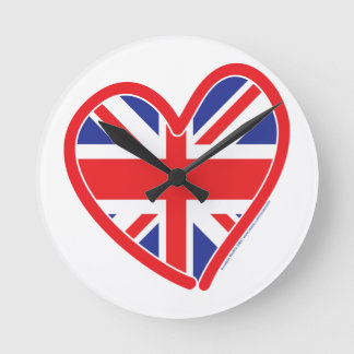 Union Jack Heart - UK Union Jack i ett hjärta Rund Klocka