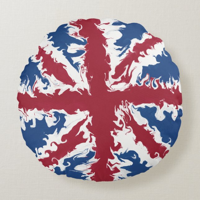 Union Jack Liquid Art Rund Kudde (Framsidan)