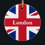 Union Jack London ~ British Flagga Julgransprydnad Keramik<br><div class="desc">Flagga till Förenade kungariket Underbara Storbritannien och Nordirland med texten från London. Lämna som det är,  anpassa text eller skriv tomt.</div>