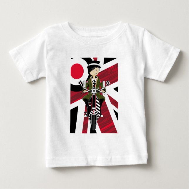 Union Jack Mod Girl på Scooter Tee (Framsida)