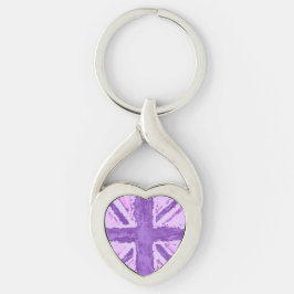 Union Jack Paated UK Art Damson Twisted Heart Silverfärgad Nyckelring