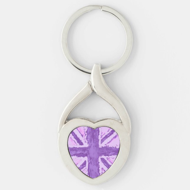 Union Jack Paated UK Art Damson Twisted Heart Silverfärgad Nyckelring (Framsidan)
