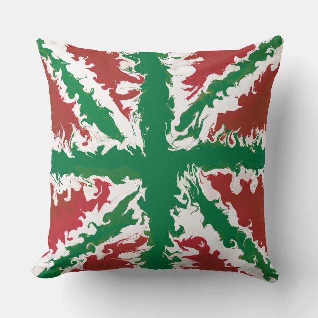 Union Jack Paated UK Art Red and Grönt throw Kudde (Framsida)