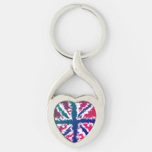 Union Jack Paated UK Art Rosa Blue Grönt throw Twisted Heart Silverfärgad Nyckelring