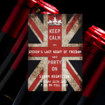 Union Jack Storbritannien Flagga Svärmannafest Inbjudningar<br><div class="desc">Rolig och cool Union Jack "Håll dig lugn och festa på" svärmannafest inbjudan design. All standardtext kan anpassas helt med din egen text samt ändra typsnitt,  storlek och färg på texten.</div>