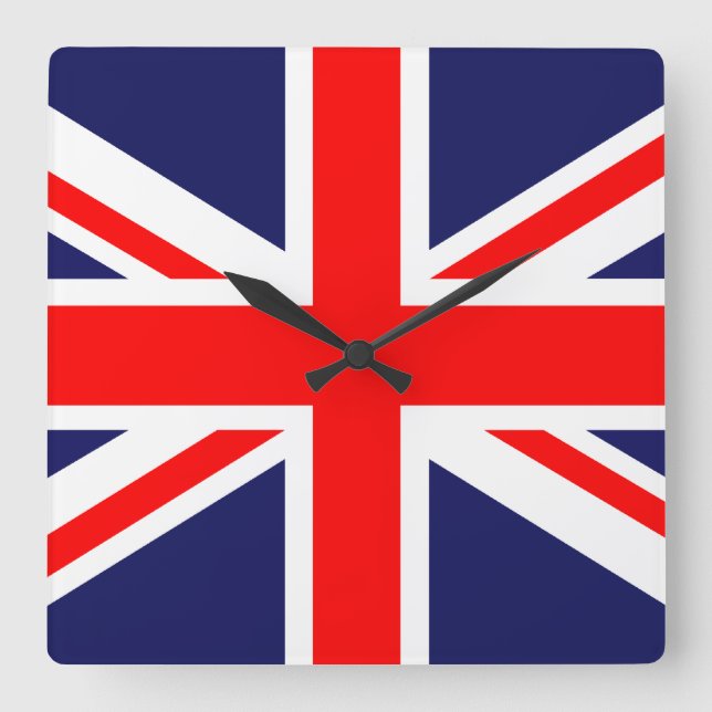 Union Jack - Storbritanniens flagga Fyrkantig Klocka (Framsida)