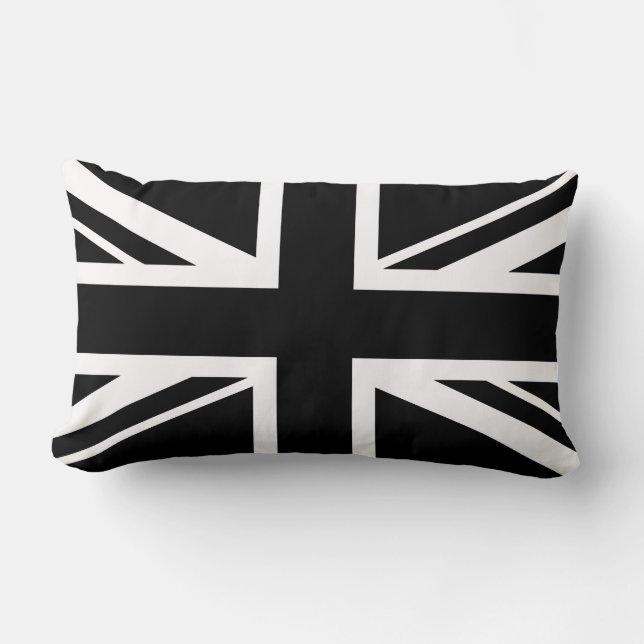 Union Jack ~ Svart och Vit Lumbarkudde (Framsida)
