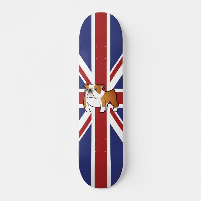 Union Jack Tecknad Engelsk Bulldog Skateboard Bräda 20,5 Cm (Framsida)