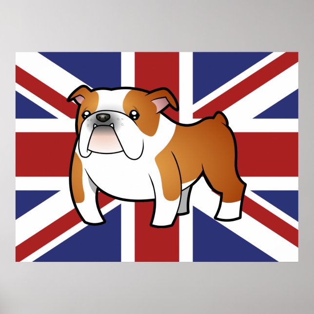 Union Jack Tecknad English Bulldog Poster (Framsidan)
