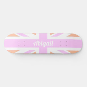 Union Jack/UK Flagga i Gilry Rosa & Orange Mini Skateboard Bräda 18,5 Cm