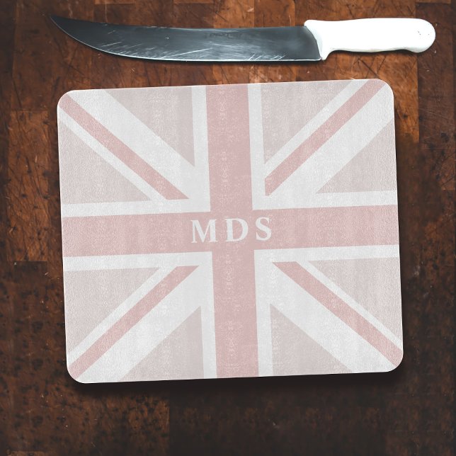 Union Jack UK Flagga Monogram Rosa Caking Board (Long live your new glass chopping board!)