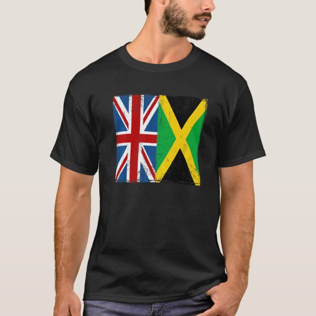 Union Jack With Jamaican Flag & British Caribbean T Shirt (Framsida)