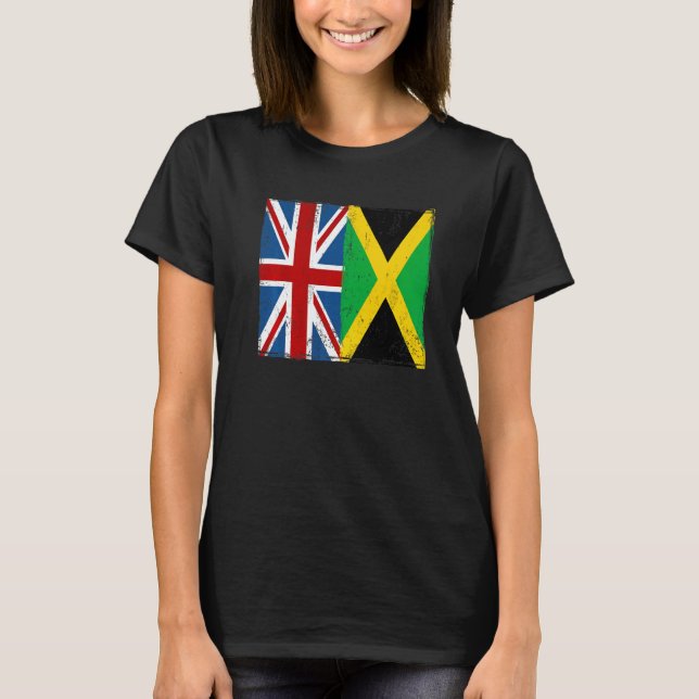 Union Jack With Jamaican Flag & British Caribbean T Shirt (Framsida)