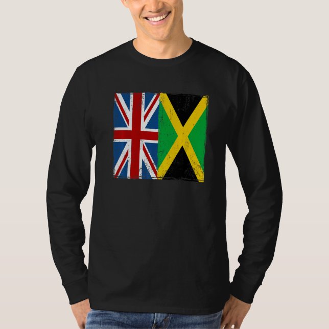 Union Jack With Jamaican Flag & British Caribbean T Shirt (Framsida)