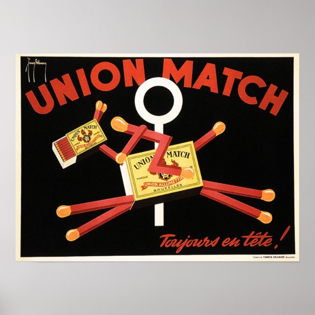UNION MATCH Brussels Belgium Match Sticks Art Deco Poster (Framsidan)
