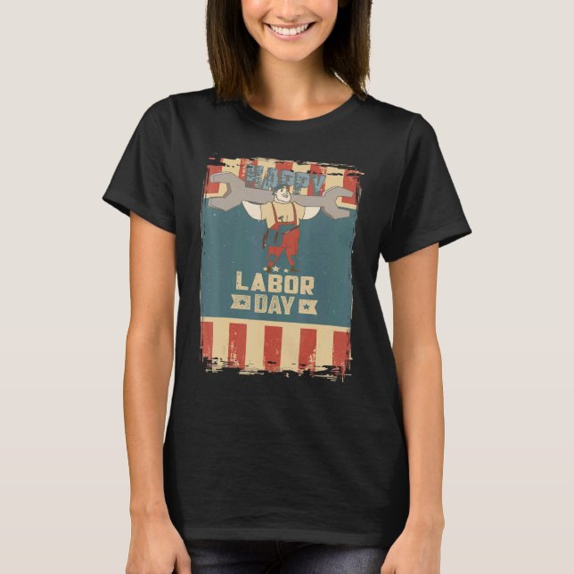 Union Member Skilled Car Mechanic Happy Union Labo T Shirt (Framsida)