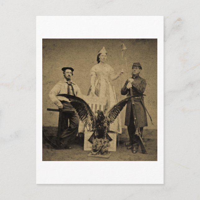 Union Soldier, Sailor och Dam Liberty Civil Krig Vykort (Framsida)