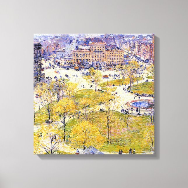 Union Square i vår av Frederick Childe Hassam Canvastryck (Framsida)