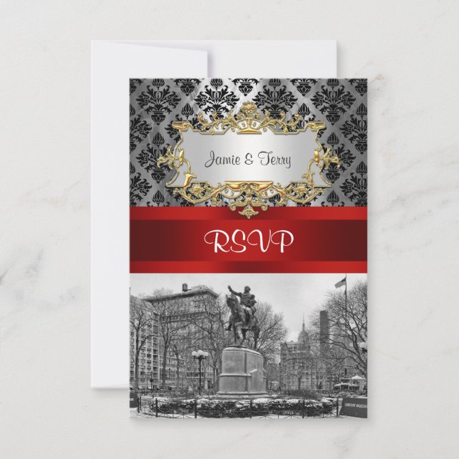 Union Square NYC Svart Damask 211 RSVP 2 OSA Kort (Framsida)
