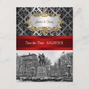 Union Square NYC Svart Damask 211 Spara datum Meddelande Vykort