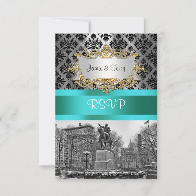 Union Square NYC Svart Damask 212 RSVP 1 OSA Kort (Framsida)