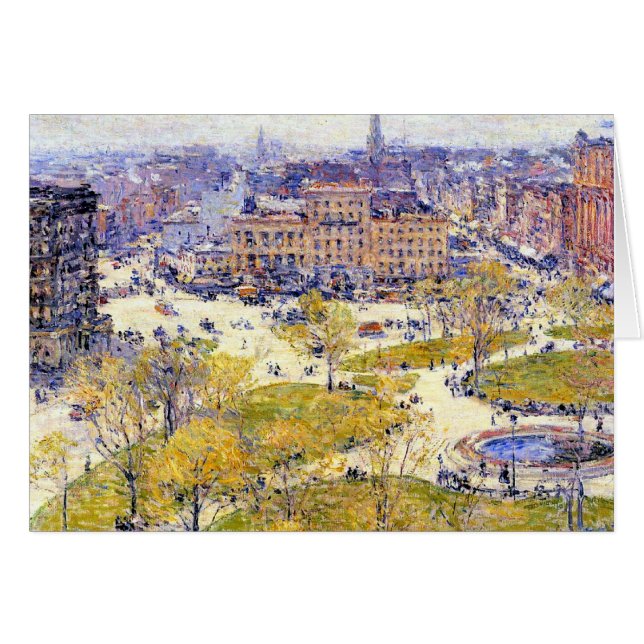Union Square på våren av Frederick Childe Hassam Hälsningskort (Framsidan Horizontal)
