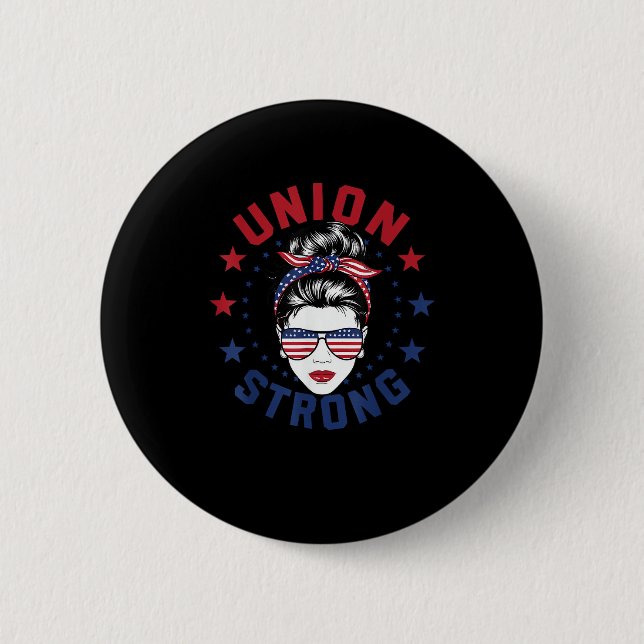 Union Stark Labour Day Messy Bun USA flagga Knapp (Framsida)