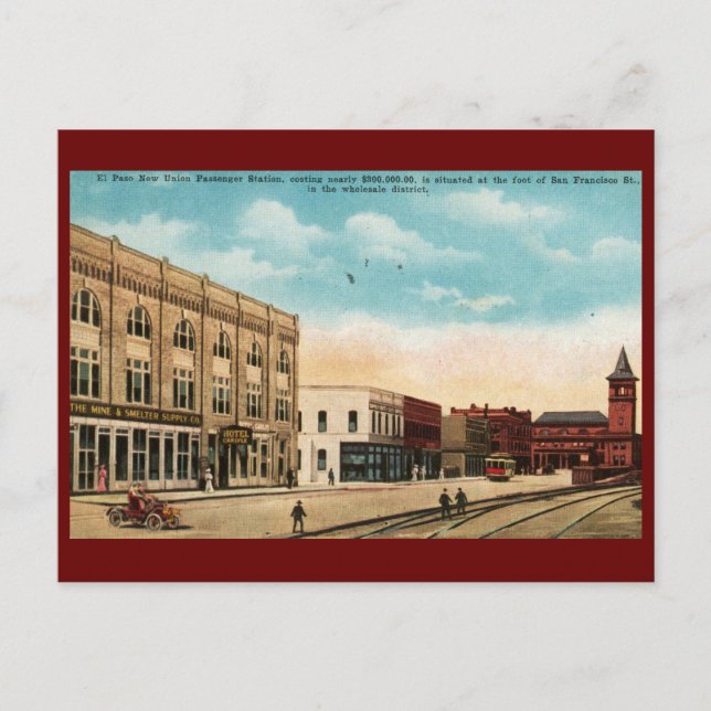 Union Station, El Paso, TX 1916 Årgång Vykort (Framsida)