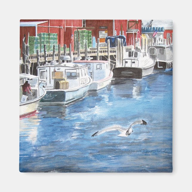 Union Wharf Portland, Maine Akvarell Magnet (Framsidan)