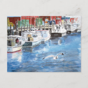 Union Wharf Portland, Maine Akvarell Vykort