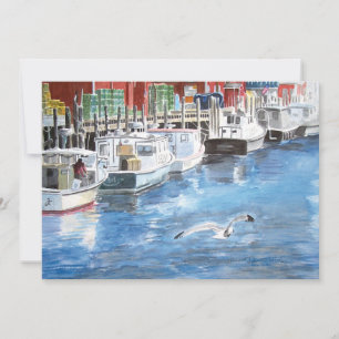 Union Wharf Portland, Maine Watercolor Inbjudningar