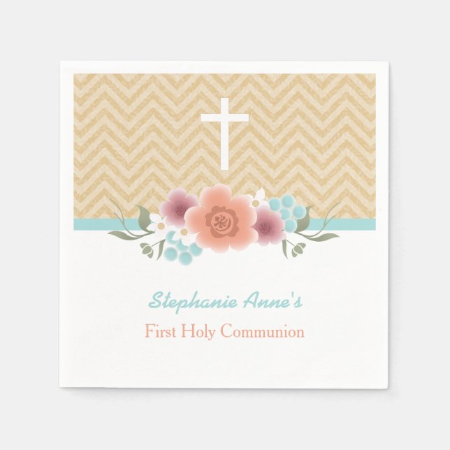 Unionens Blommigt Swag i Guld och Aqua Pappersservett (Framsidan)