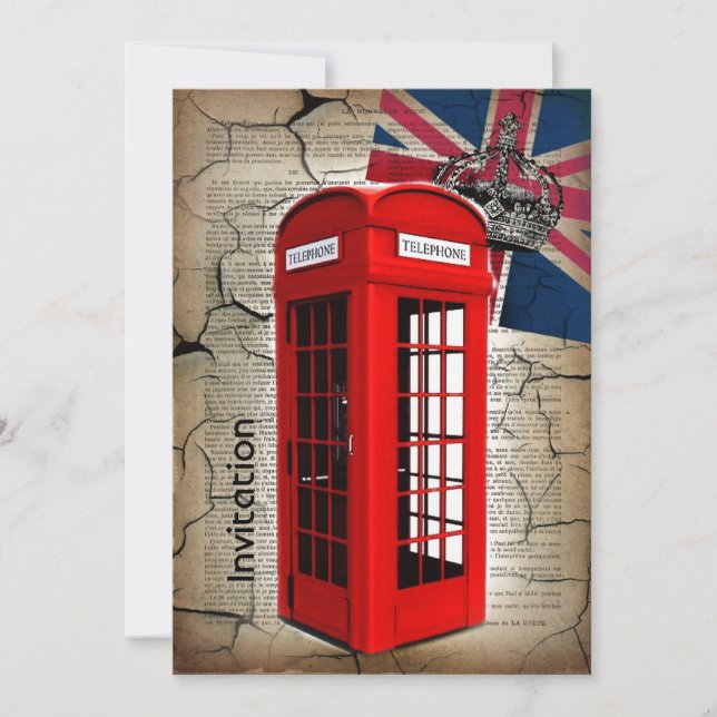 unionens jack flagga jubilee krona röd telefonkios inbjudningar (Framsida)