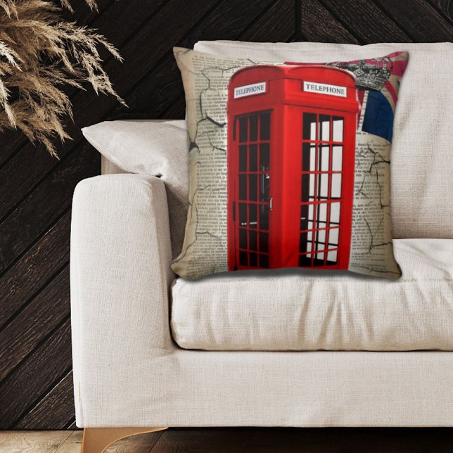unionens jack flagga jubilee krona röd telefonkios kudde (union jack flag jubilee crown red telephone booth throw pillow)