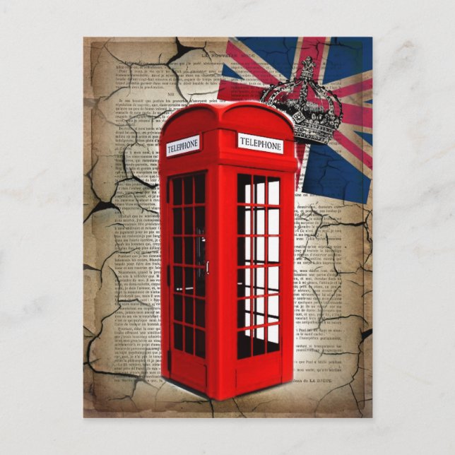 unionens jack flagga jubilee krona röd telefonkios vykort (Framsida)
