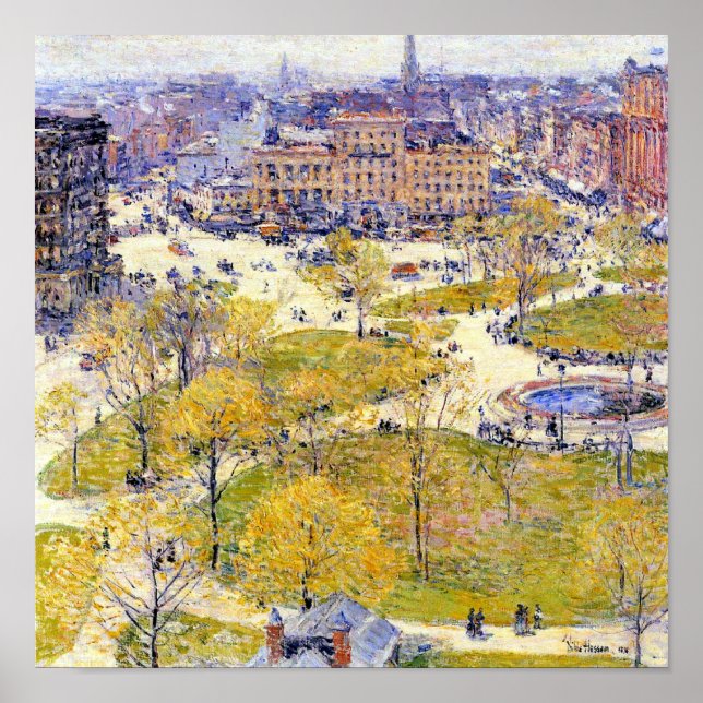 Unionens torg i Vår av Frederick Childe Hassam Poster (Framsidan)