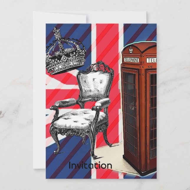 Unionsjacken krona i London, telefonkiosk Inbjudningar (Framsida)