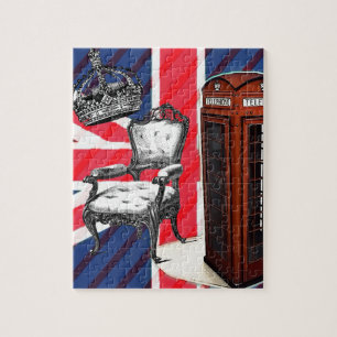 Unionsjacken krona i London, telefonkiosk Pussel