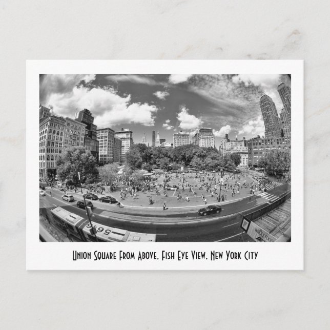 Unionskvadrat, NYC från ovan, B&W, fiskvy Öga Vykort (Framsida)