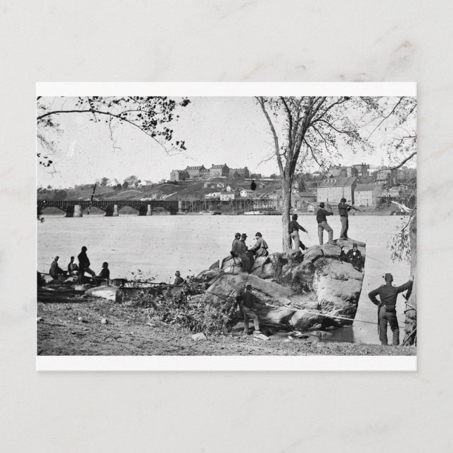 Unionssoldater som vaktade floden Potomac 1861 Vykort (Framsida)