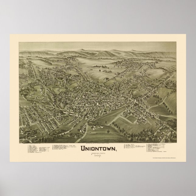 Uniontown, PA Panoramic Karta - 1897 Poster (Framsidan)