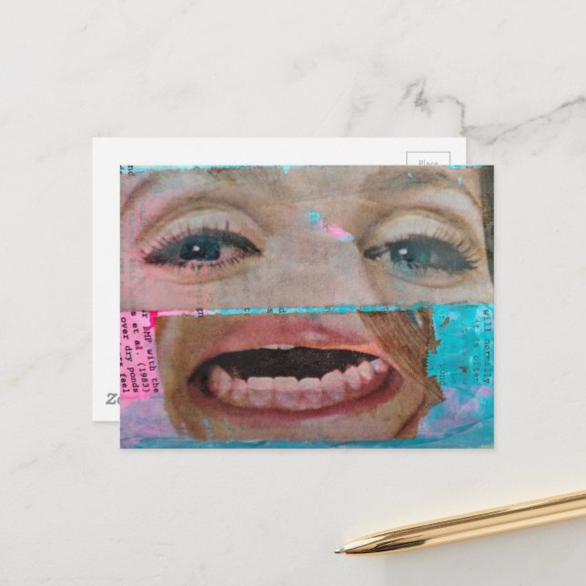 unique abstract collage with a eyes and mouth vykort (Fram/Back In Situ)