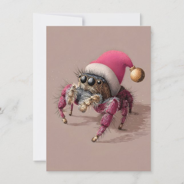 Unique and Unusual Christmas Cards jumping spider Julkort (Framsida)